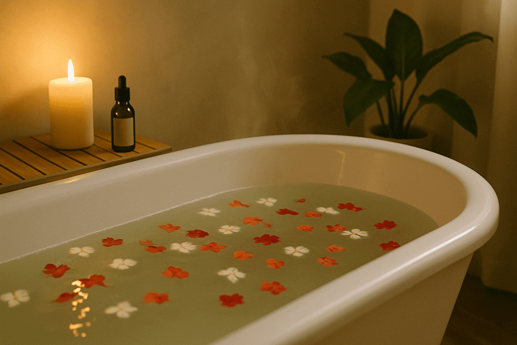Bain tiède avec huile essentielle de lavande ou camomille