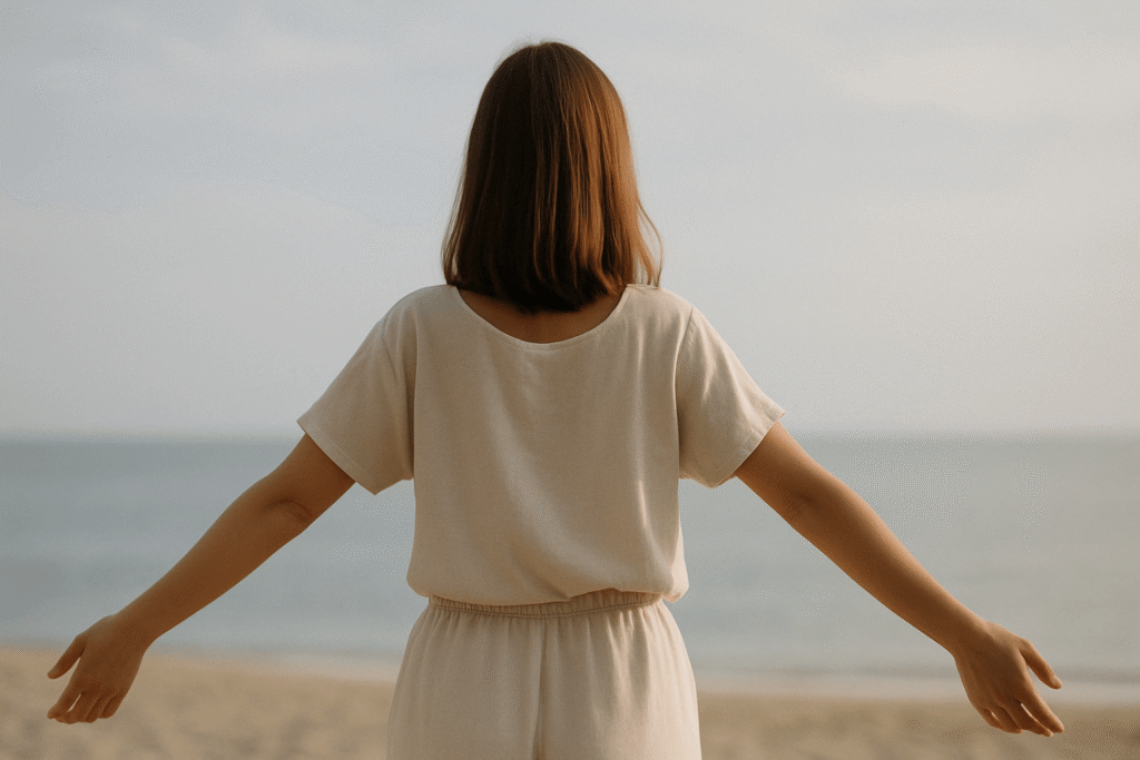 Vue de dos, posture détendue, bras ouverts ou relâchés